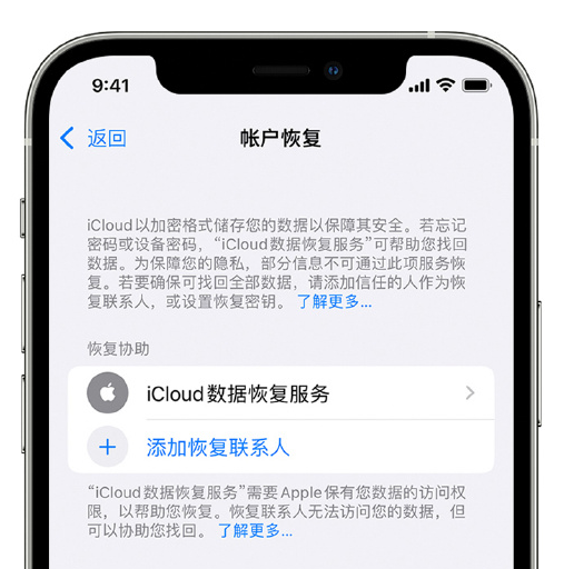 鄱阳苹果手机维修分享在 iPhone 上设置帐户恢复联系人的方法 