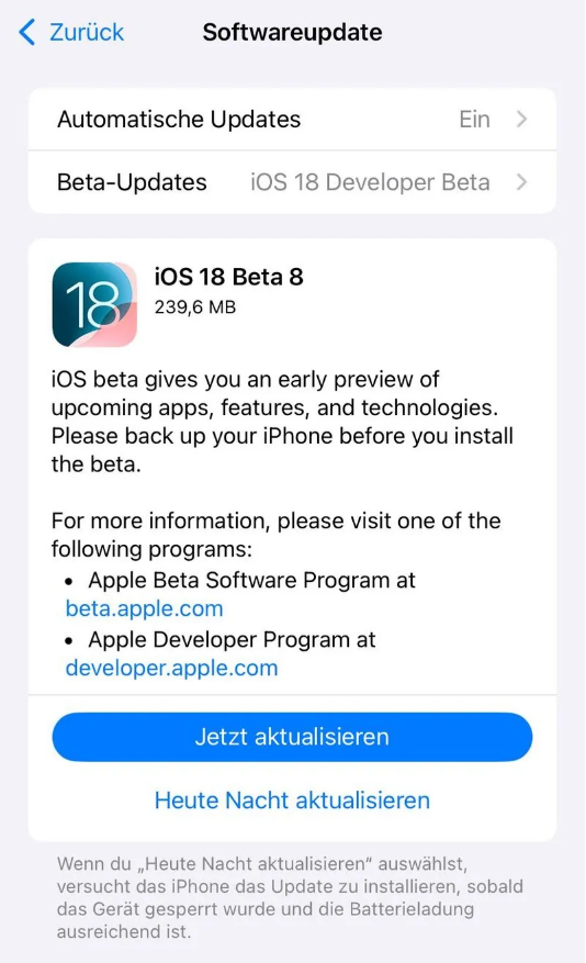 鄱阳苹果手机维修分享苹果 iOS / iPadOS 18 开发者预览版 Beta 8 发布 